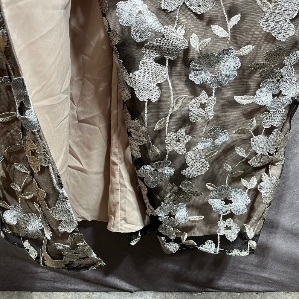 JS Collection Floral‎ Embroidered Evening Long Dress Womens 6 Oyster Black NEW - Picture 8 of 15